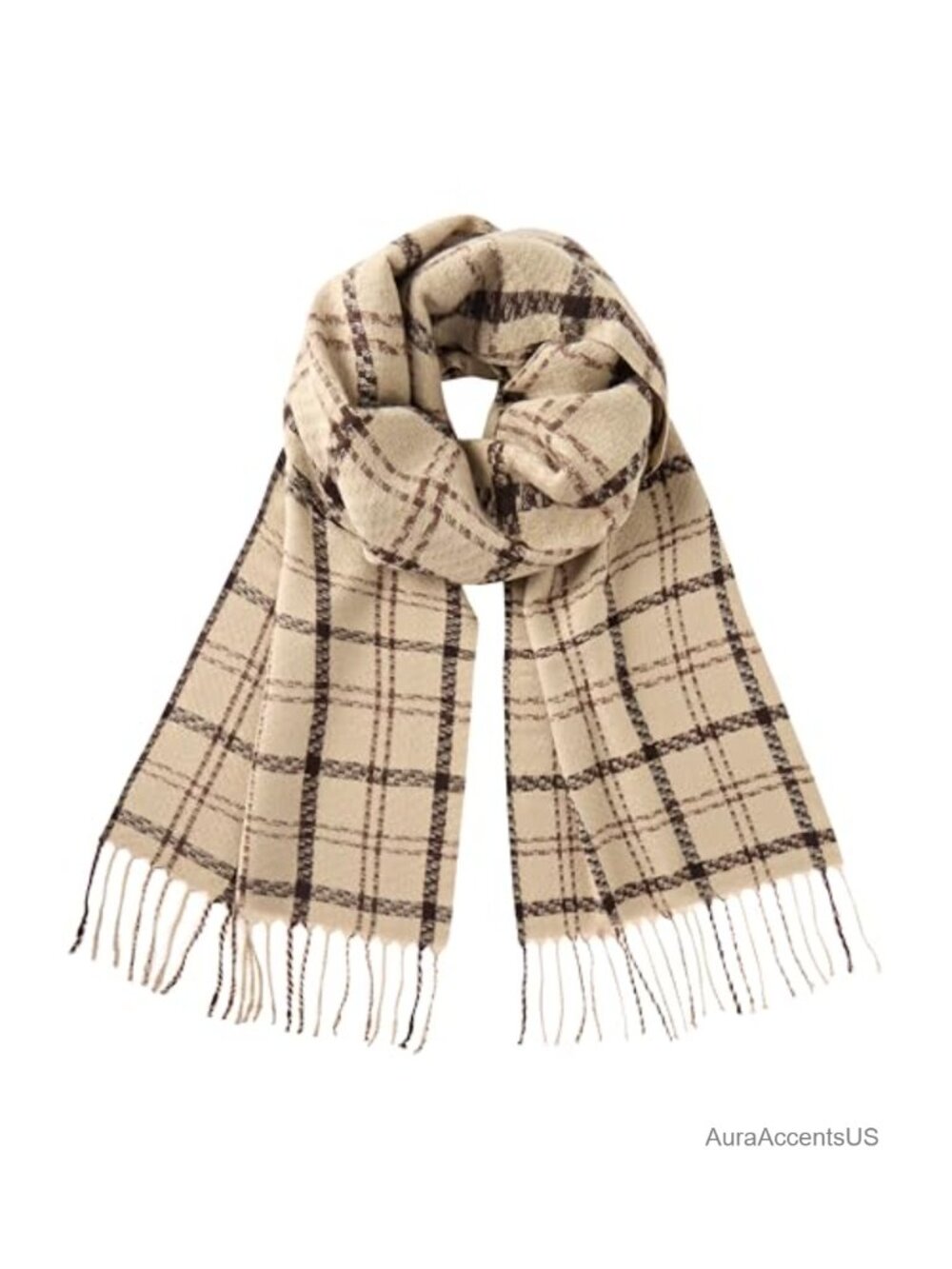 Ultra-Soft Acrylic Plaid Scarf with Tassel Fringe Winter Wrap